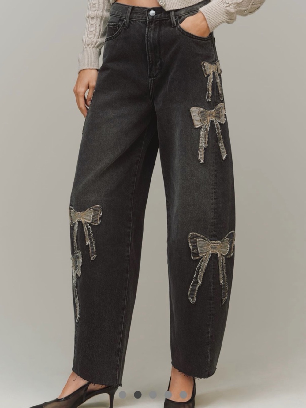 Anthropologie Barrel-Leg Jeans with Metallic Bow Appliqués. NWOT